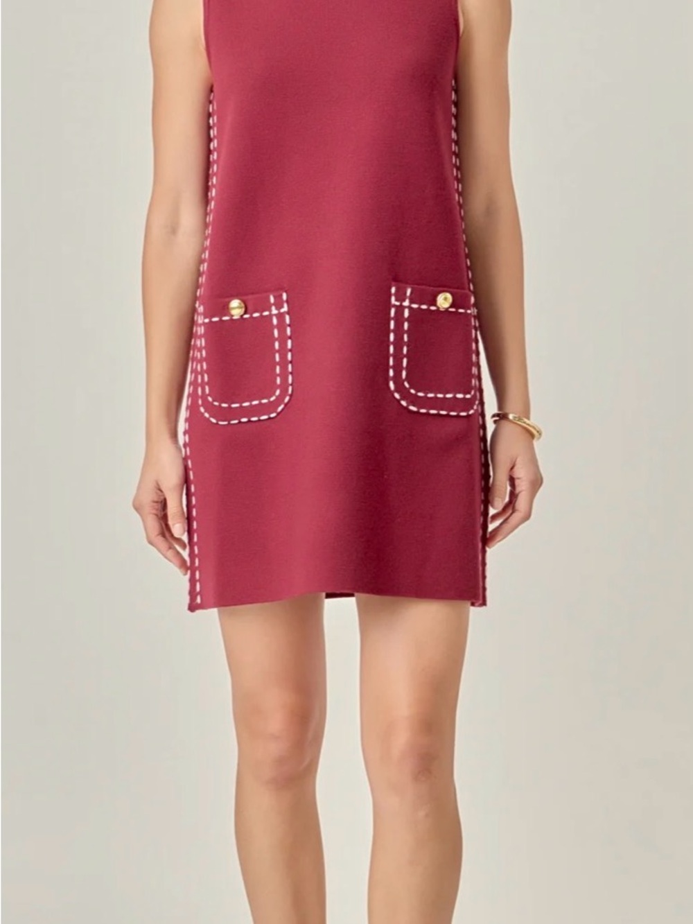 NWT English Factory Burgundy and Pink Stitch Detail Knit Mini Dress, Sz S